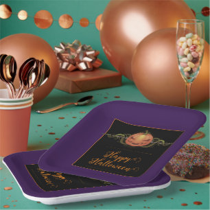 Assiettes En Carton Halloween Jack-o-lanterne effrayant Violet