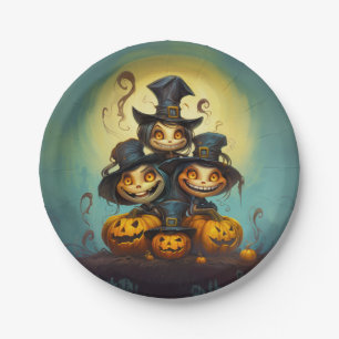 Assiettes En Carton Halloween jolies sorcières et citrouilles