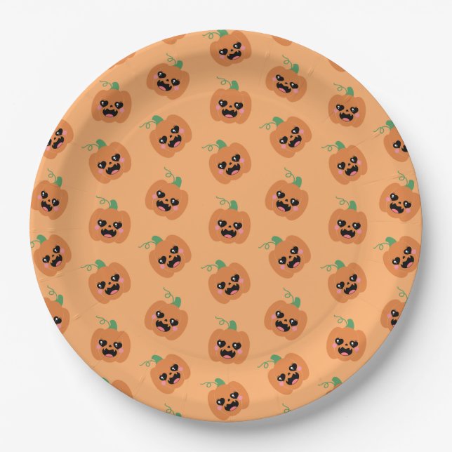 Assiettes En Carton Halloween Kawaii Pumpkins Pattern (Devant)