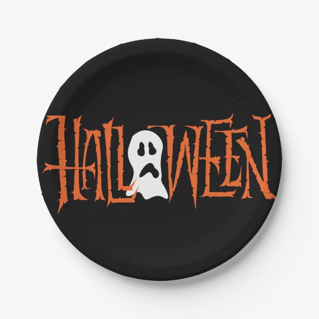 ASSIETTES EN CARTON HALLOWEEN LETTRE À LA MAIN | PLAQUES DE PAPIER DE  (Devant)