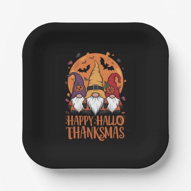 Assiettes En Carton Halloween Noël Joyeux HalloMerciMas Gnomes (Recto)
