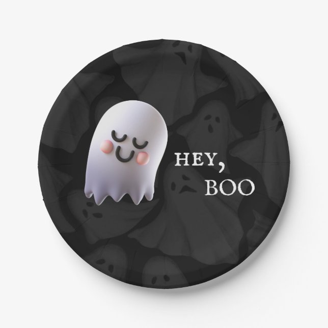 Assiettes En Carton Halloween noir et blanc Cute Boo (Devant)