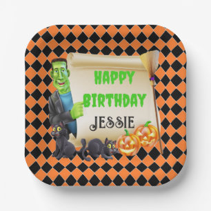 Assiettes En Carton Halloween Nom des enfants Frankenstein Anniversair