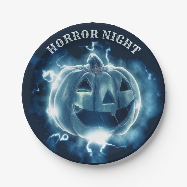 Assiettes En Carton Halloween Parti mal bleu Citrouille Horreur (Devant)