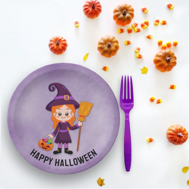 Assiettes En Carton Halloween Party for Kids Witch Plaque en papier (Créateur téléchargé)
