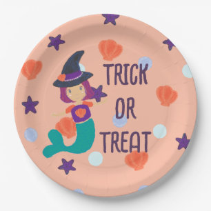 Assiettes En Carton Halloween Pastel Mermaid sorcière ou traitement