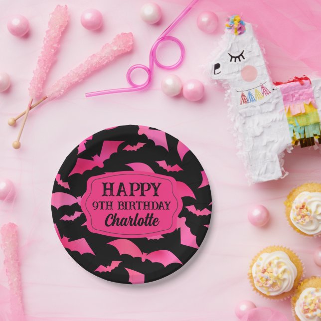 Assiettes En Carton Halloween personnalisé fête d'anniversaire rose no (Fête)