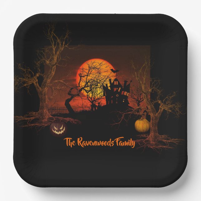 Assiettes En Carton Halloween Pleine lune de feu (Recto)