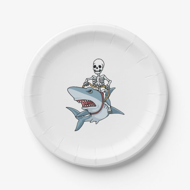Assiettes En Carton Halloween Skeleton Shark Funny Halloween Cadeau (Devant)