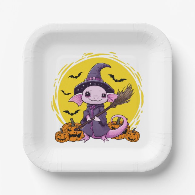 Assiettes En Carton Halloween sorcière mignonne Axolotl (Recto)