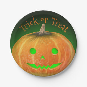 Assiettes En Carton Halloween Spooktaculaire Citrouille Smile Vert Lum