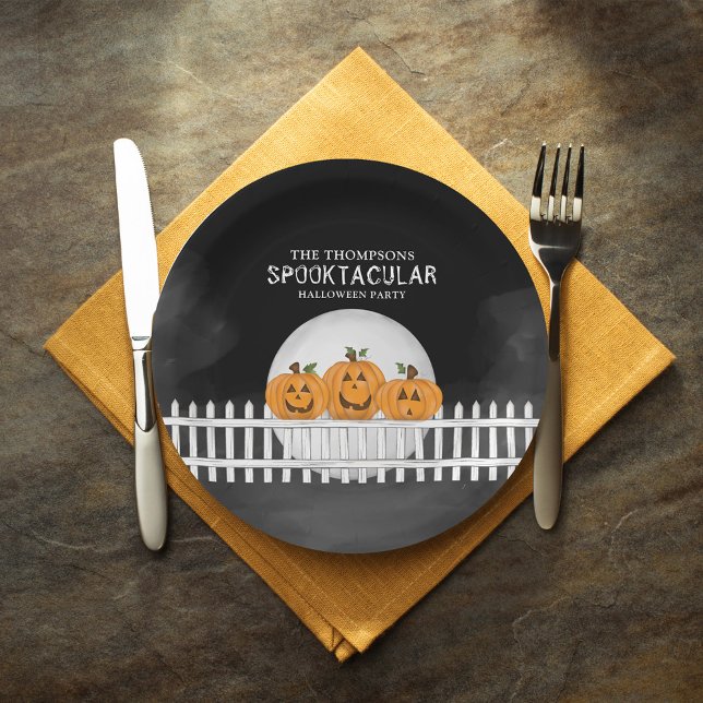 Assiettes En Carton Halloween Spooktacular Whimsical Citrouilles drôle (Whimsical pumpkins Halloween paper plate. With smiling Jack O Lanterns. )