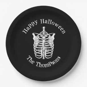 Assiettes En Carton Halloween squelette Éffrayant noir et blanc