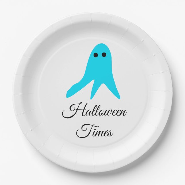 Assiettes En Carton Halloween temps bleu fantôme gribouiller main dess (Devant)