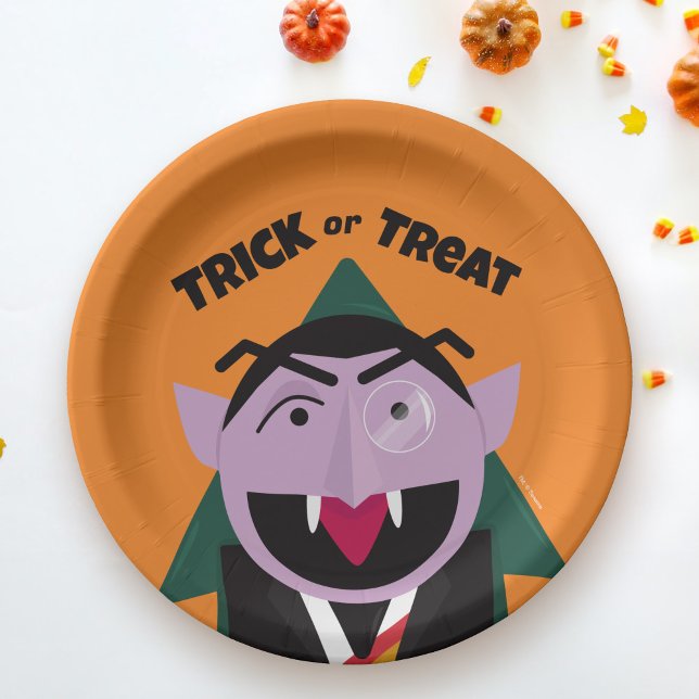Assiettes En Carton Halloween Tricoter ou traiter rue Sésame (Plate on table)