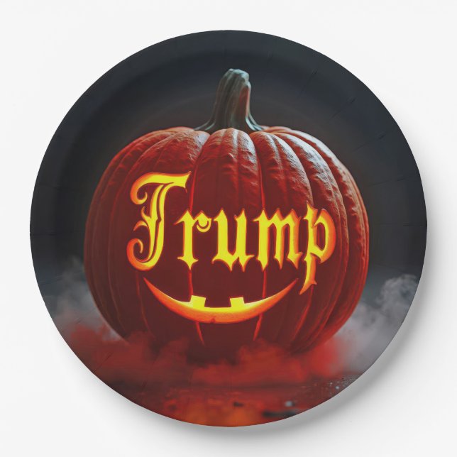 Assiettes En Carton Halloween Trump Jack-o-lanterne dans le brouillard (Devant)