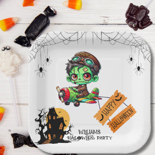 Assiettes En Carton Halloween Whimsical Zombie Pilote Avion Enfants Ha