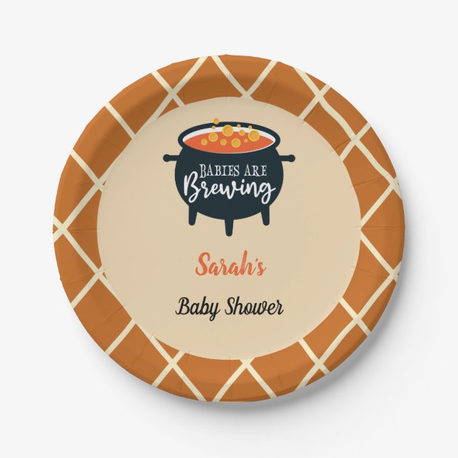 Assiettes En Carton Halloween Witch Twins Baby shower, Nom personnalis (Devant)