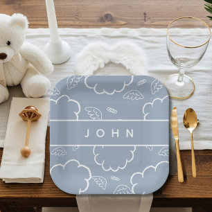 Assiettes En Carton Halo de nuage d'ange céleste personnalisé Bleu