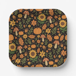 Assiettes En Carton Hand Drawn Rustic Fall Pattern Paper Plates