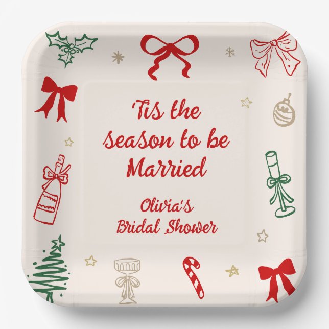 Assiettes En Carton Hand Drawn Tis the Season Christmas Bridal Shower  (Recto)