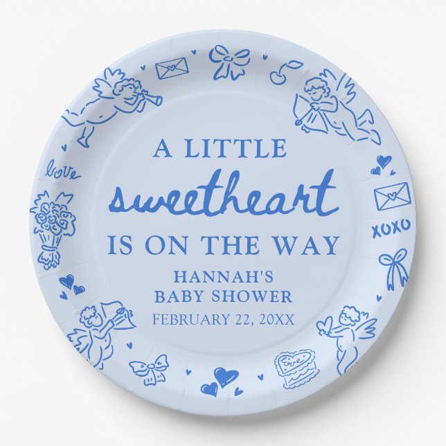 Assiettes En Carton Hand Drawn Valentine Little Sweetheat Baby Shower (Devant)