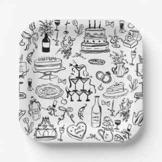 Assiettes En Carton hand drawn wedding marriage champagne fountain