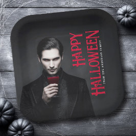 Assiettes En Carton Handsome vampire drinking blood Happy Halloween