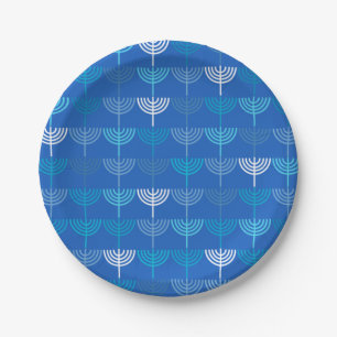 Assiettes En Carton Hanoukka Chanukah Chanukkiah Menorah Motif Blue