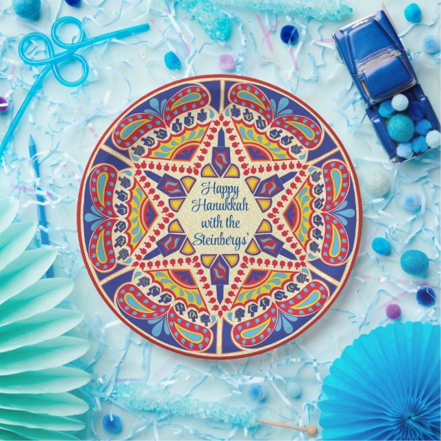 Assiettes En Carton Hanoukka Dreidel Design (Fête)