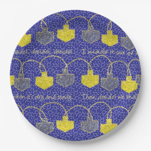 Assiettes En Carton Hanoukka Glittery Dreidels