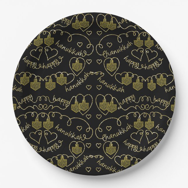 Assiettes En Carton Hanoukka Gold Dreidels (Devant)
