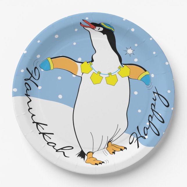 Assiettes En Carton Hanoukka Happy Penguin (Devant)