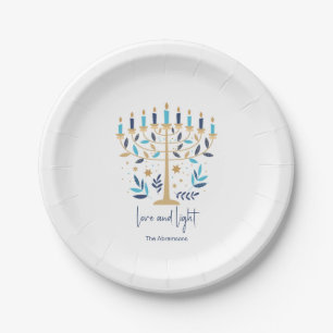 Assiettes En Carton Hanoukka Love & Light Floral Menorah
