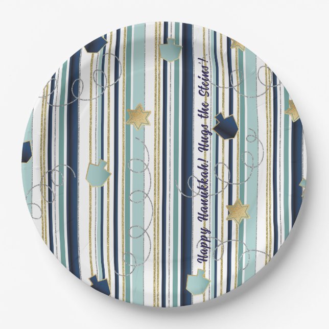 Assiettes En Carton Hanoukka Stripes et Fun (Devant)