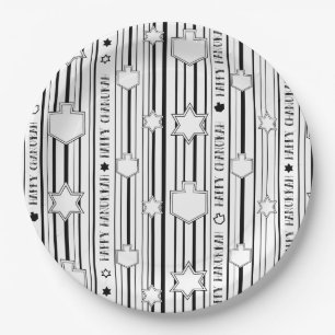 Assiettes En Carton Hanoukka Stripes, Stars et Dreidels