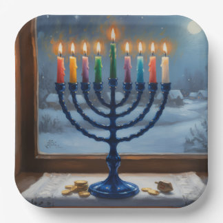 Assiettes En Carton Hanukkah Menorah Holiday Paper Plate