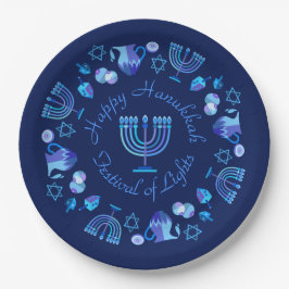 Assiettes En Carton Hanukkiah Happy Hanoukka Juive Fête Menorah