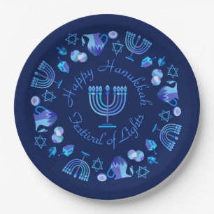 Assiettes En Carton Hanukkiah Happy Hanoukka Juive Fête Menorah