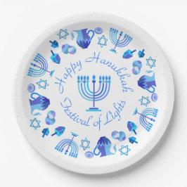 Assiettes En Carton Hanukkiah Happy Hanoukka Juive Fête Menorah