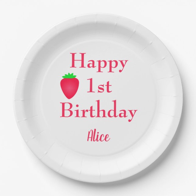 Assiettes En Carton Happy Berry First Strawberry 1er Birthday Girly (Devant)