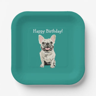 Assiettes En Carton Happy birthday - Cream French Bulldog