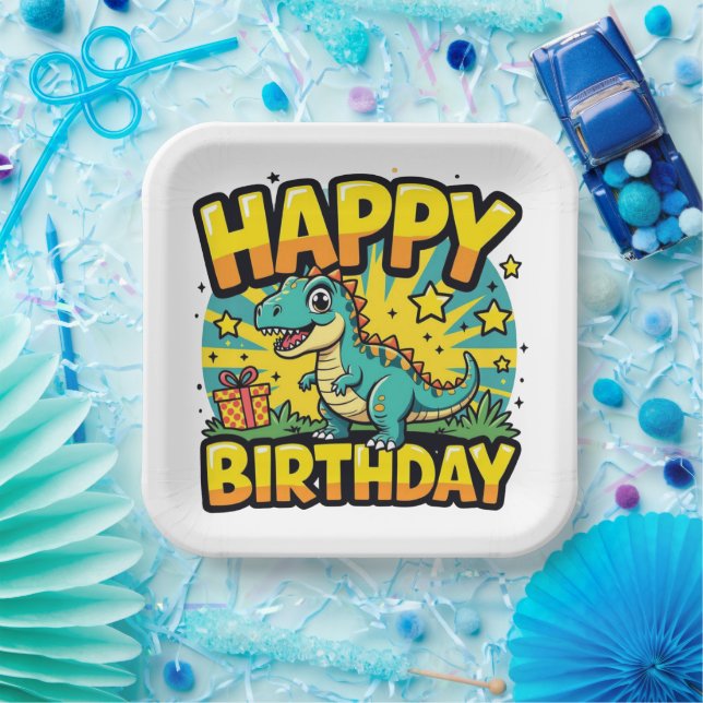 Assiettes En Carton Happy Birthday Dinosaur (Fête)