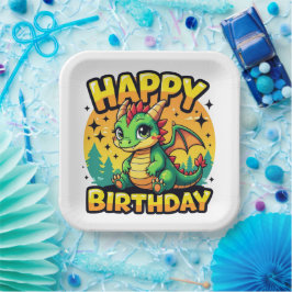 Assiettes En Carton Happy Birthday Dragon