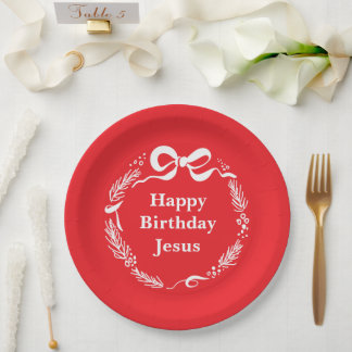 Assiettes En Carton Happy Birthday Jesus | Hand Drawn Bow Christmas