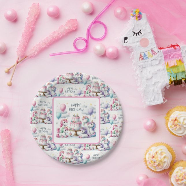 Assiettes En Carton Happy Birthday Unicorn Themed (Fête)