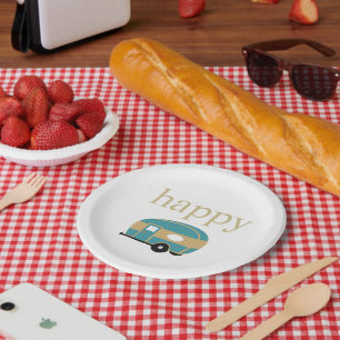Assiettes En Carton Happy Camper Personnalité Turquoise Gold Travel T