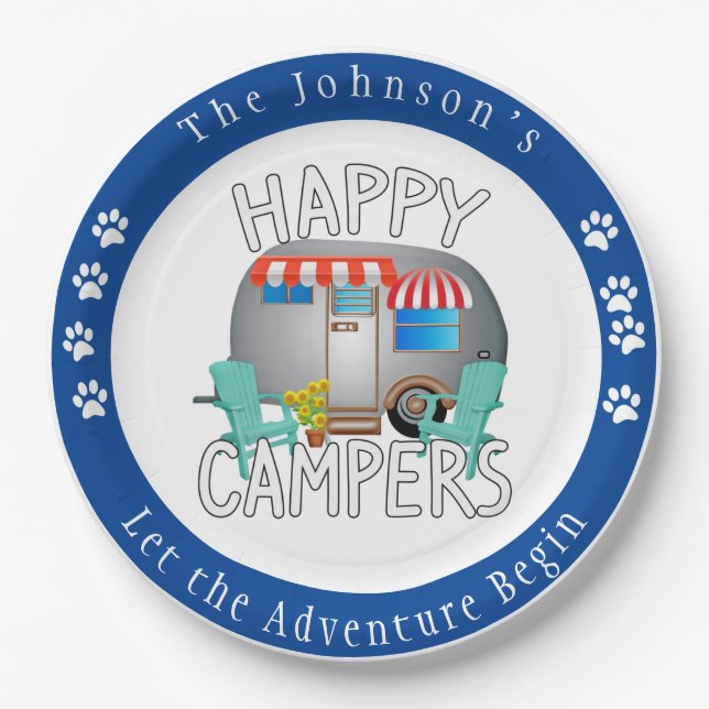 Assiettes En Carton Happy Camper, tôles de camping personnalisées (Devant)