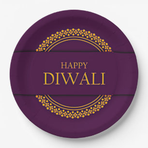 Assiettes En Carton Happy Diwali Purple Gold Elegant 9"