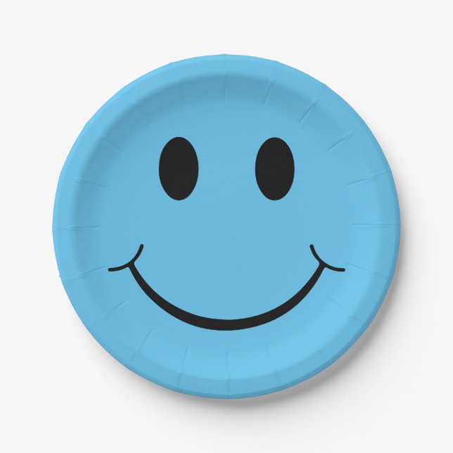 Assiettes En Carton Happy Face Graphic| Bleu (Devant)